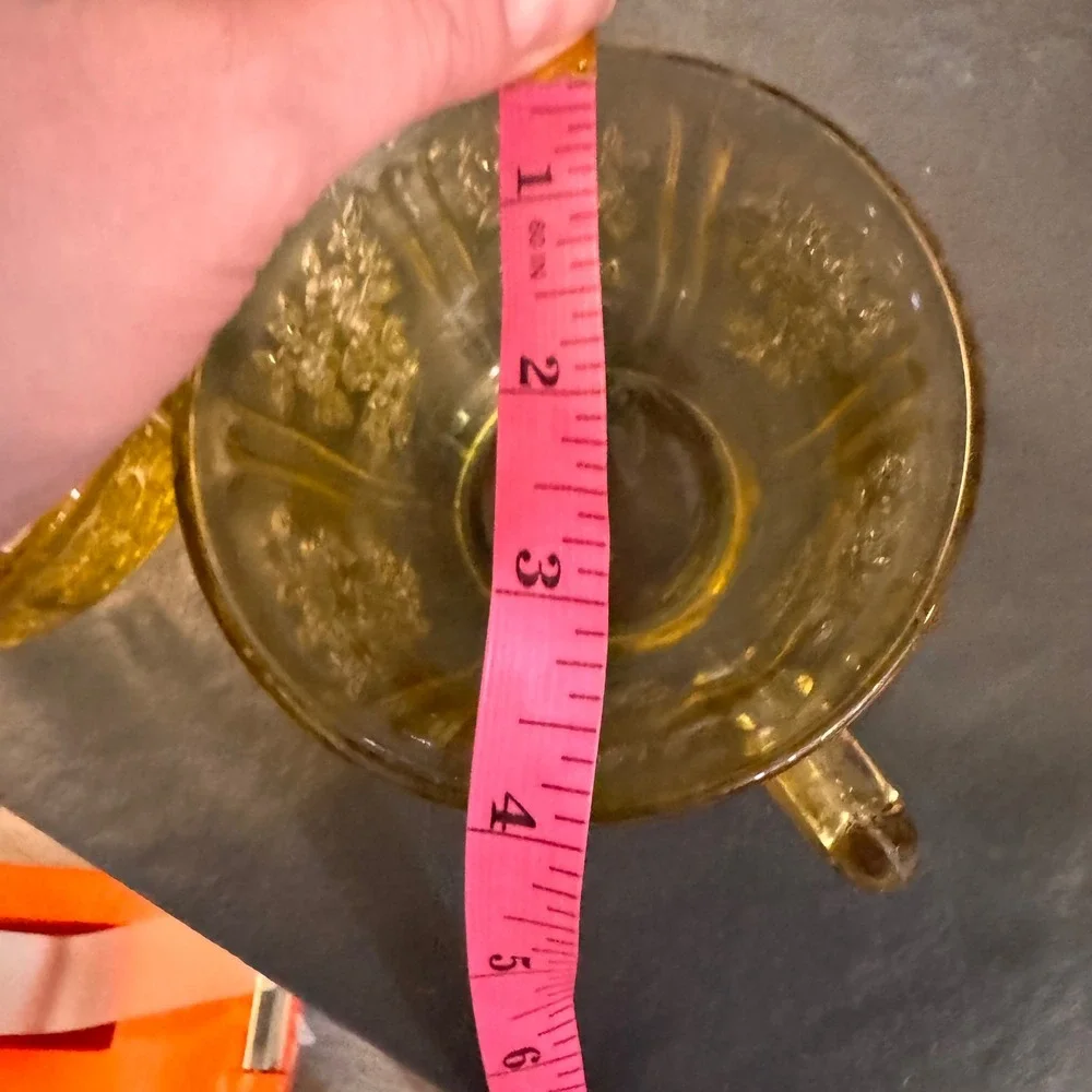Antique Amber Depression Glass Tea Cups Embossed Floral Pattern Set of 2 Vintage